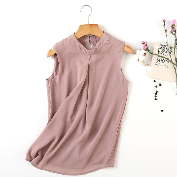 Spring and summer new high collar chiffon vest double sleeveless t-shirt loose sling