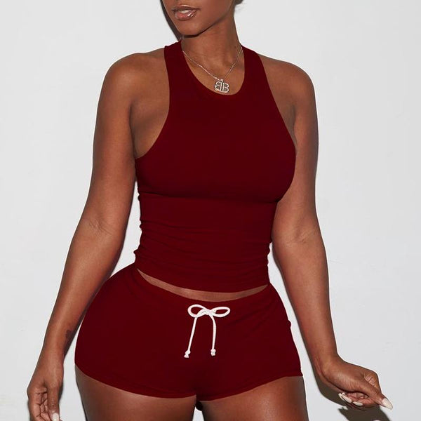 Sexy Solid Color Sporty Vest Shorts Set