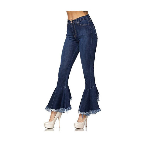 Cowboy Elastic force Europe and America Thin Slim Tassels horn high-waisted New trend Jeans