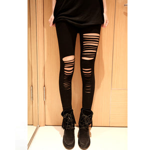 Women's Punk Hole Ripped Leggings Pants