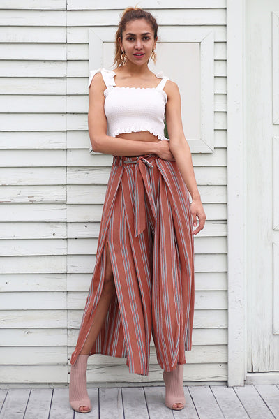 Women's Beach Pants High Waist Striped Women's Wide Leg Pants