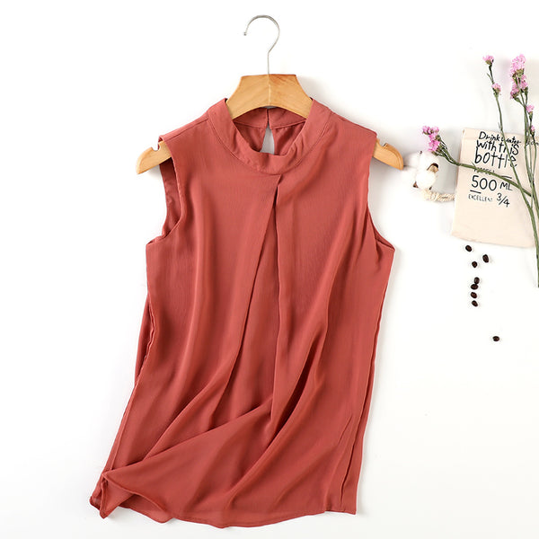 Spring and summer new high collar chiffon vest double sleeveless t-shirt loose sling